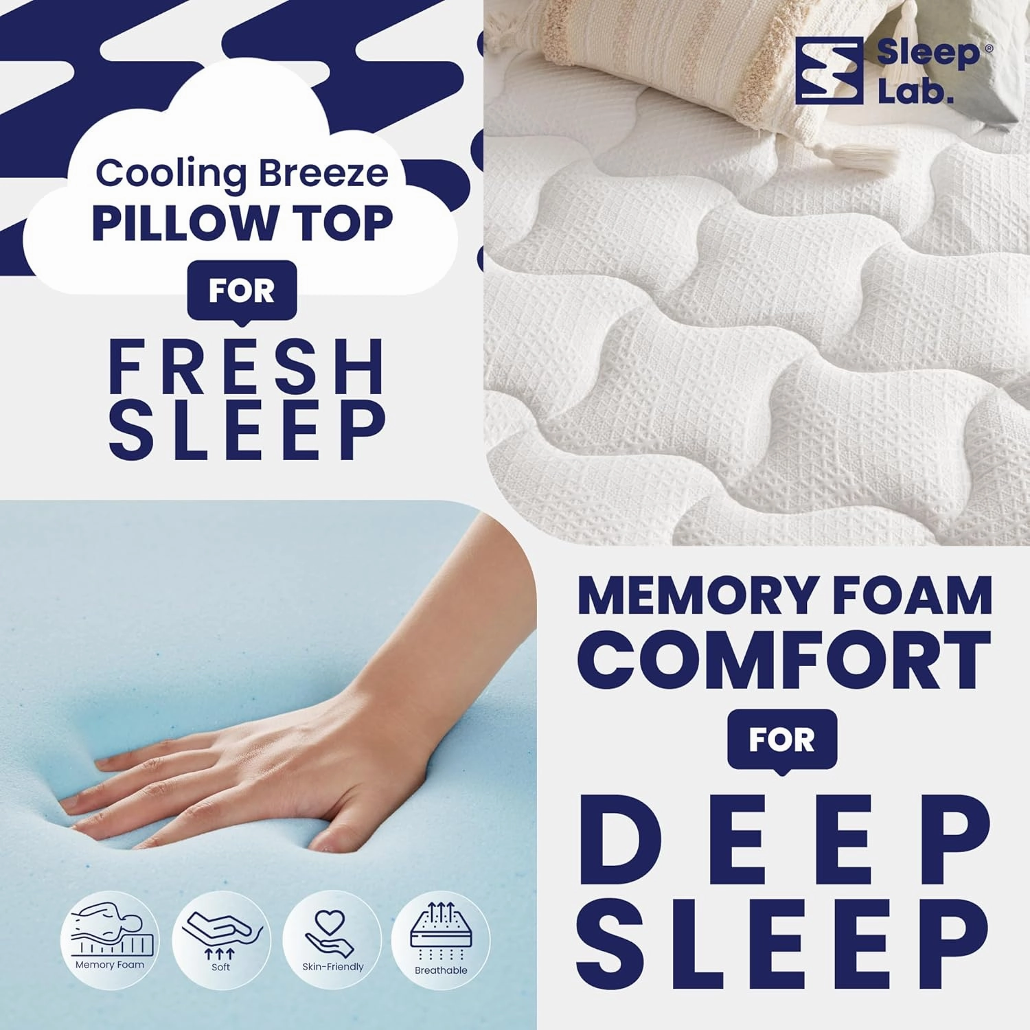 Sleep Lab Dual Layer 4 Inch Memory Foam Mattress Topper - King Size - Cooling for Back Pain - 2 Inch Cooling Gel Memory Foam   2 Inch Cooling Effect Pillow Top