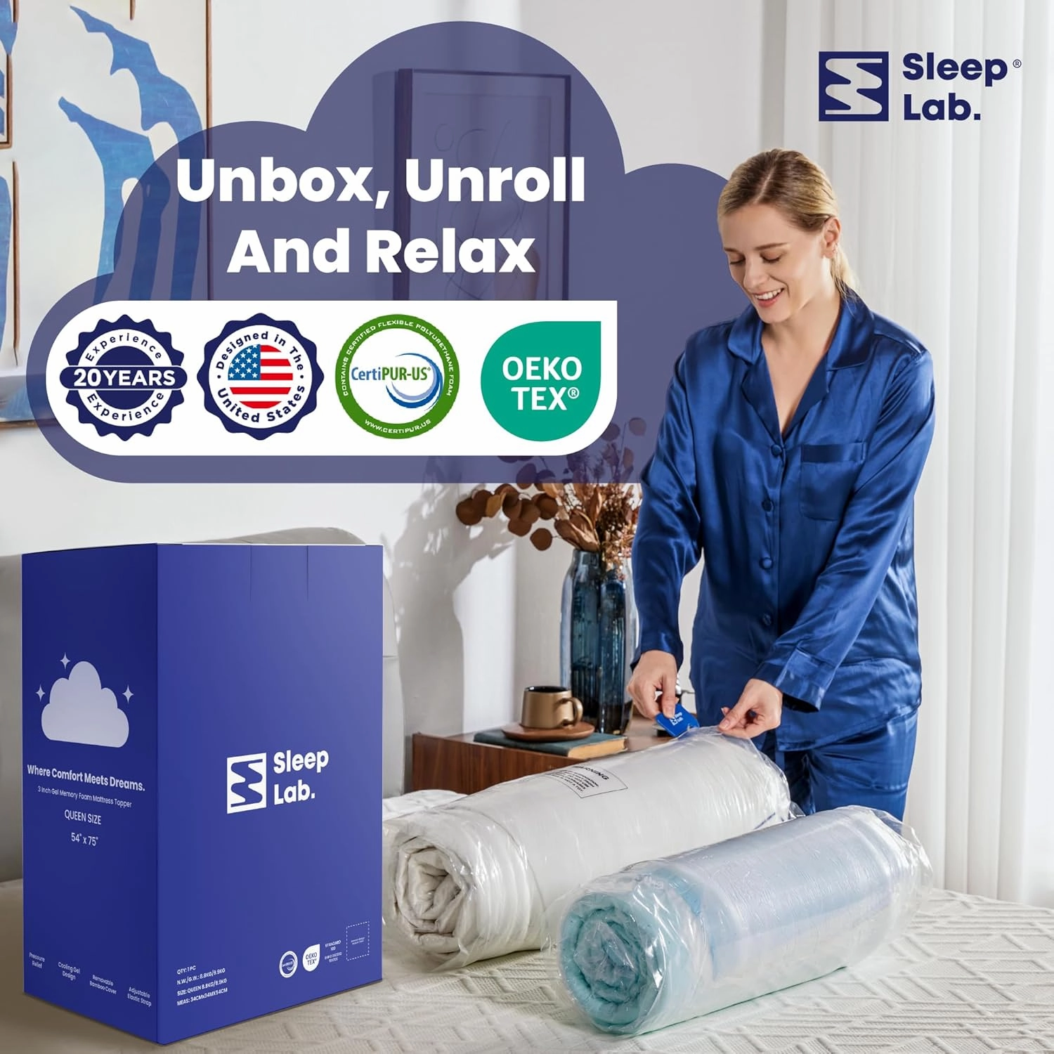 Sleep Lab Dual Layer 4 Inch Memory Foam Mattress Topper - King Size - Cooling for Back Pain - 2 Inch Cooling Gel Memory Foam   2 Inch Cooling Effect Pillow Top