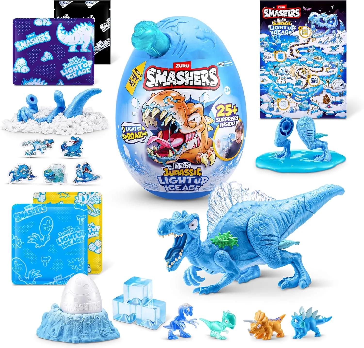 Smashers Mega Jurassic Light Up Ice Age (Spinosaurus) by ZURU, Smashable Egg Toy for Boys