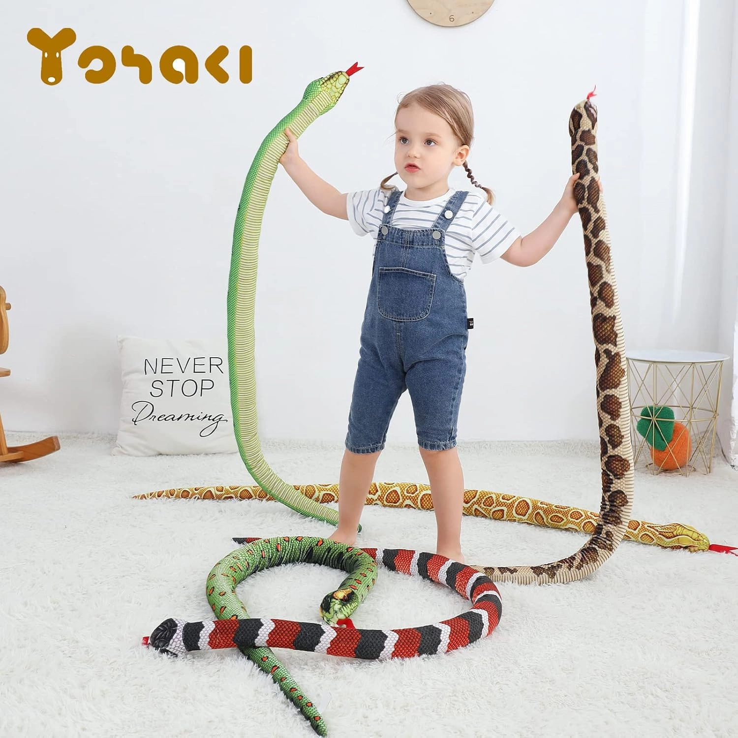 Snake Plush Toy, 59'' Large Washable, Huge Realistic Plush Cuddle Toy, Soft and Cute Kids Gift, Birthday Party Gift Prank Props (Milk Snake)