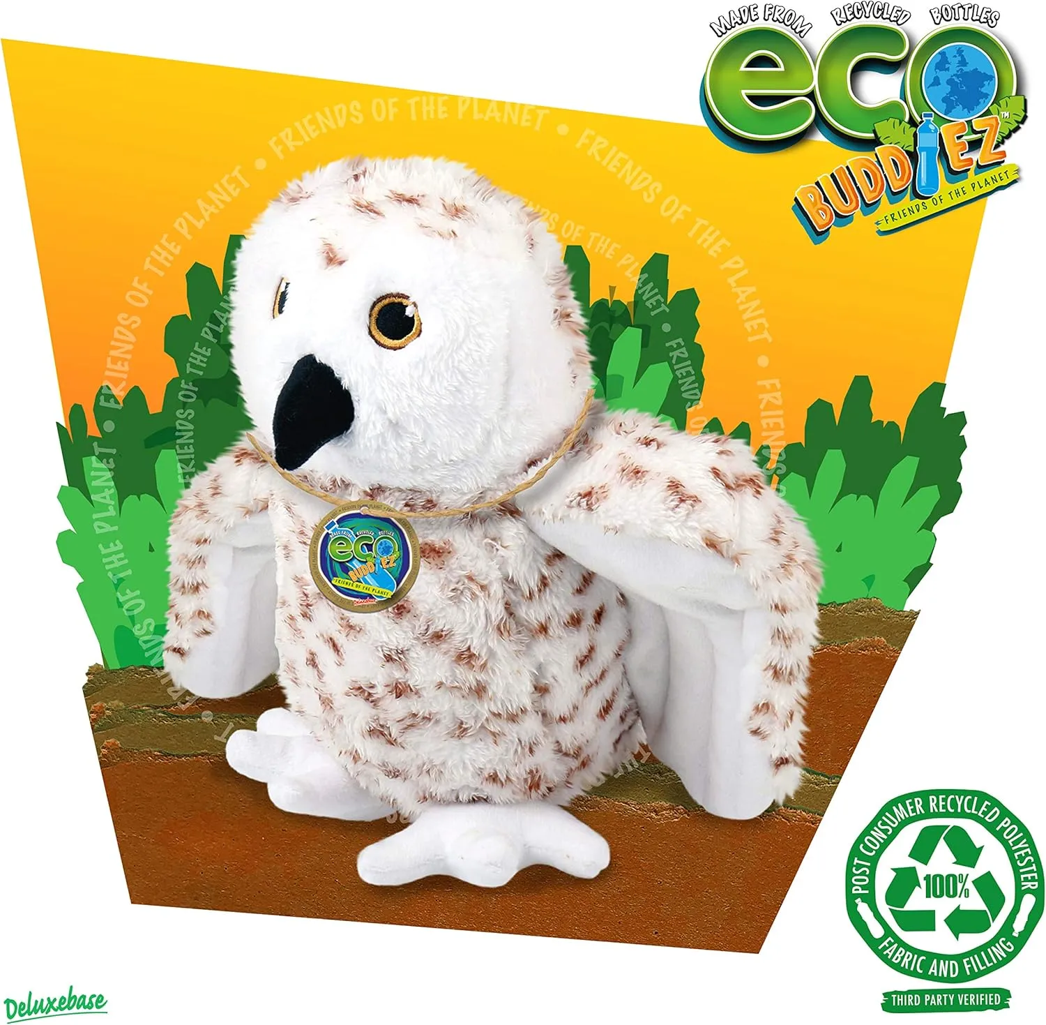 Snow Owl by Deluxebase. Large 30 cm Soft Toy Made from Recycled Plastic Bottles. Cute Ecological Plush Animal Shape for Toddlers.
