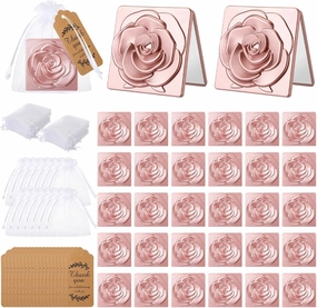 Soaoo 30 Set Rose Compact Mirror Bulk Quinceanera Party Favors for Guests Pocket Mirror with Thank You Tags and Organza Bag for Wedding Bachelorette Bridal Shower Party Souvenir Gifts(Rose Gold)