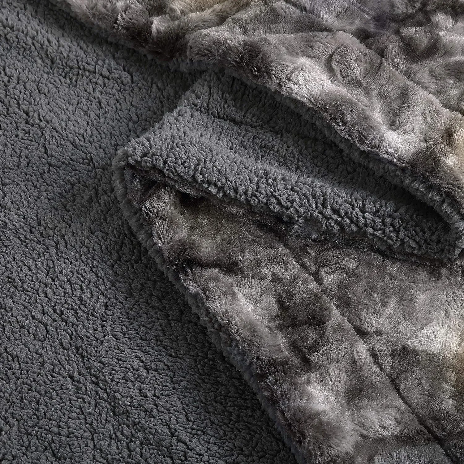 Soft Fuzzy Faux Fur Throw Blanket - Fluffy Warm Cozy Lightweight Reversible Gray Wolf Fur Plush Sherpa Blanket, 50" x 65"