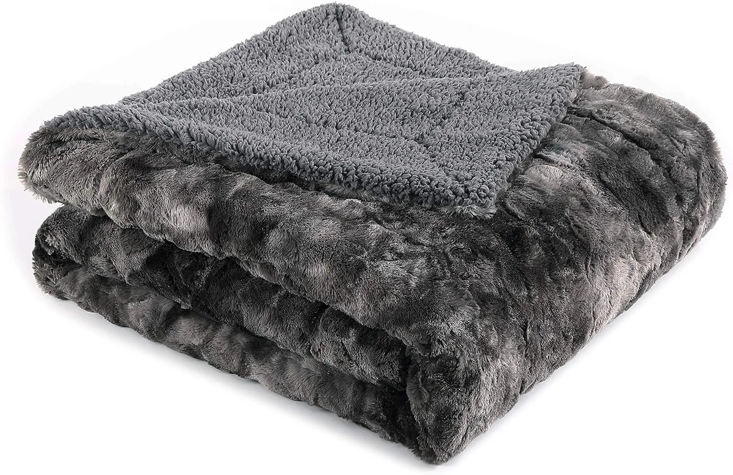 Soft Fuzzy Faux Fur Throw Blanket - Fluffy Warm Cozy Lightweight Reversible Gray Wolf Fur Plush Sherpa Blanket, 50" x 65"