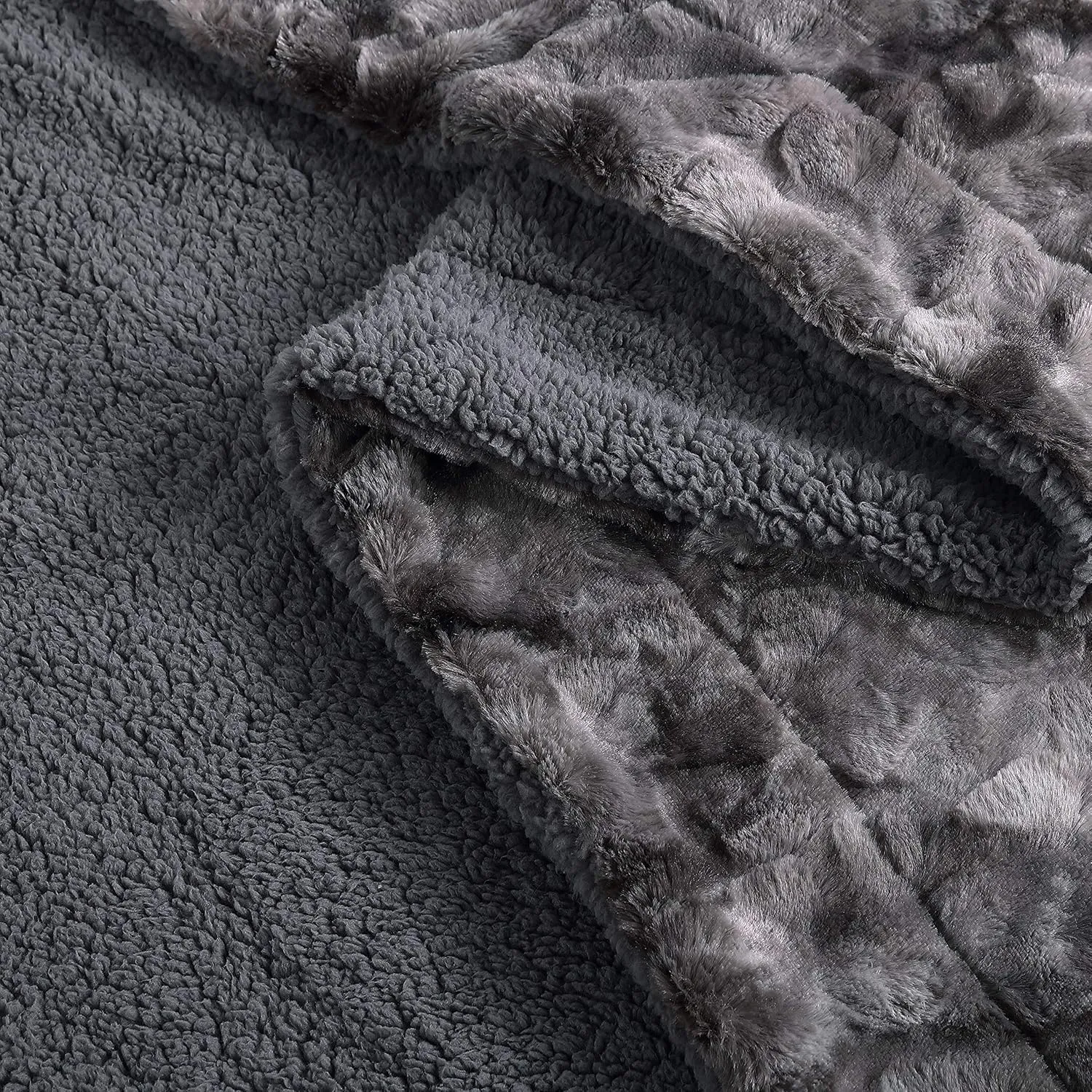 Soft Fuzzy Faux Fur Throw Blanket - Fluffy Warm Cozy Lightweight Reversible Gray Wolf Fur Plush Sherpa Blanket, 50" x 65"
