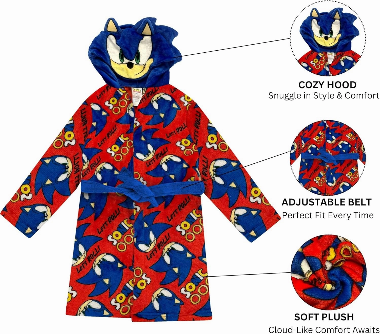 Sonic & Super Mario Fleece Kids Hooded Robe - Super Soft Plush Bathrobe for Boys with Pockets - Official Product