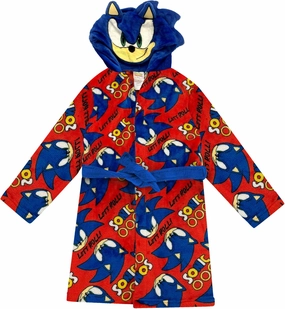 Sonic & Super Mario Fleece Kids Hooded Robe - Super Soft Plush Bathrobe for Boys with Pockets - Official Product