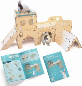 Soulthink® Extra Large Rabbit Hideout and Castle - Easy to Assemble Wooden Houses and Hideouts with Ramps and Tunnels Bunny Castle and Rabbit House for Rabbits to Hide and Play Indoor
