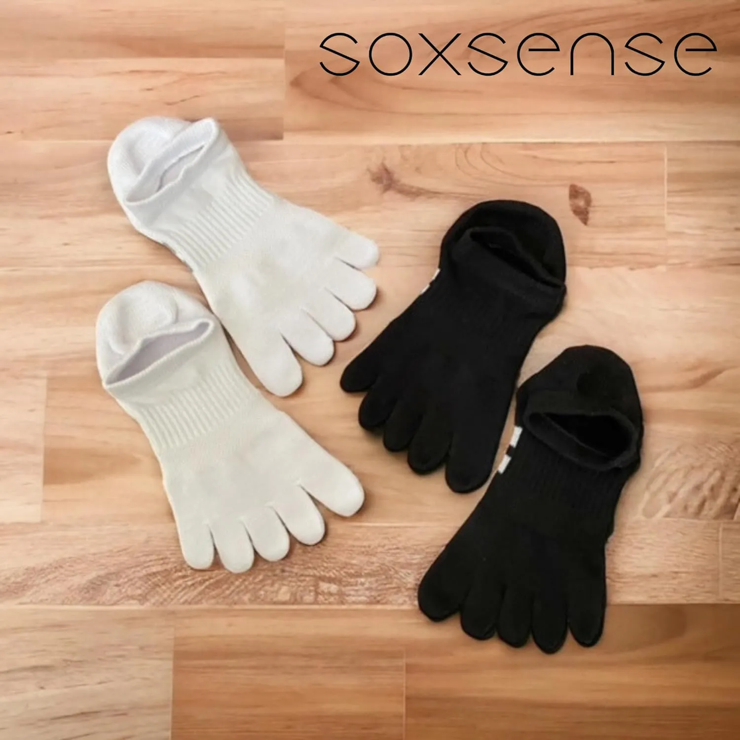 soxsense Cushion No Show Toe Socks For Women Five Finger Socks Low Cut Athletic Running Socks 4 Pairs