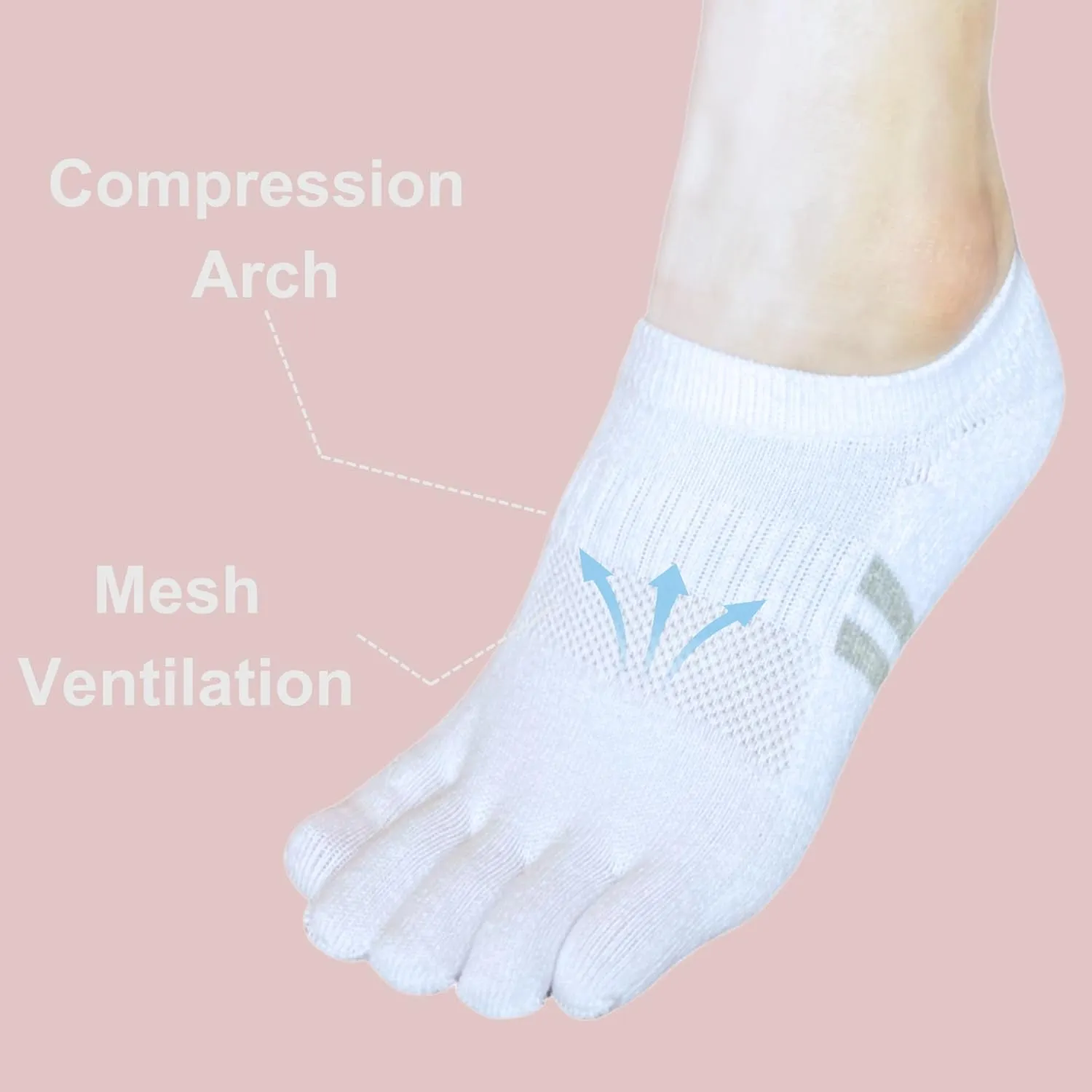 soxsense Cushion No Show Toe Socks For Women Five Finger Socks Low Cut Athletic Running Socks 4 Pairs