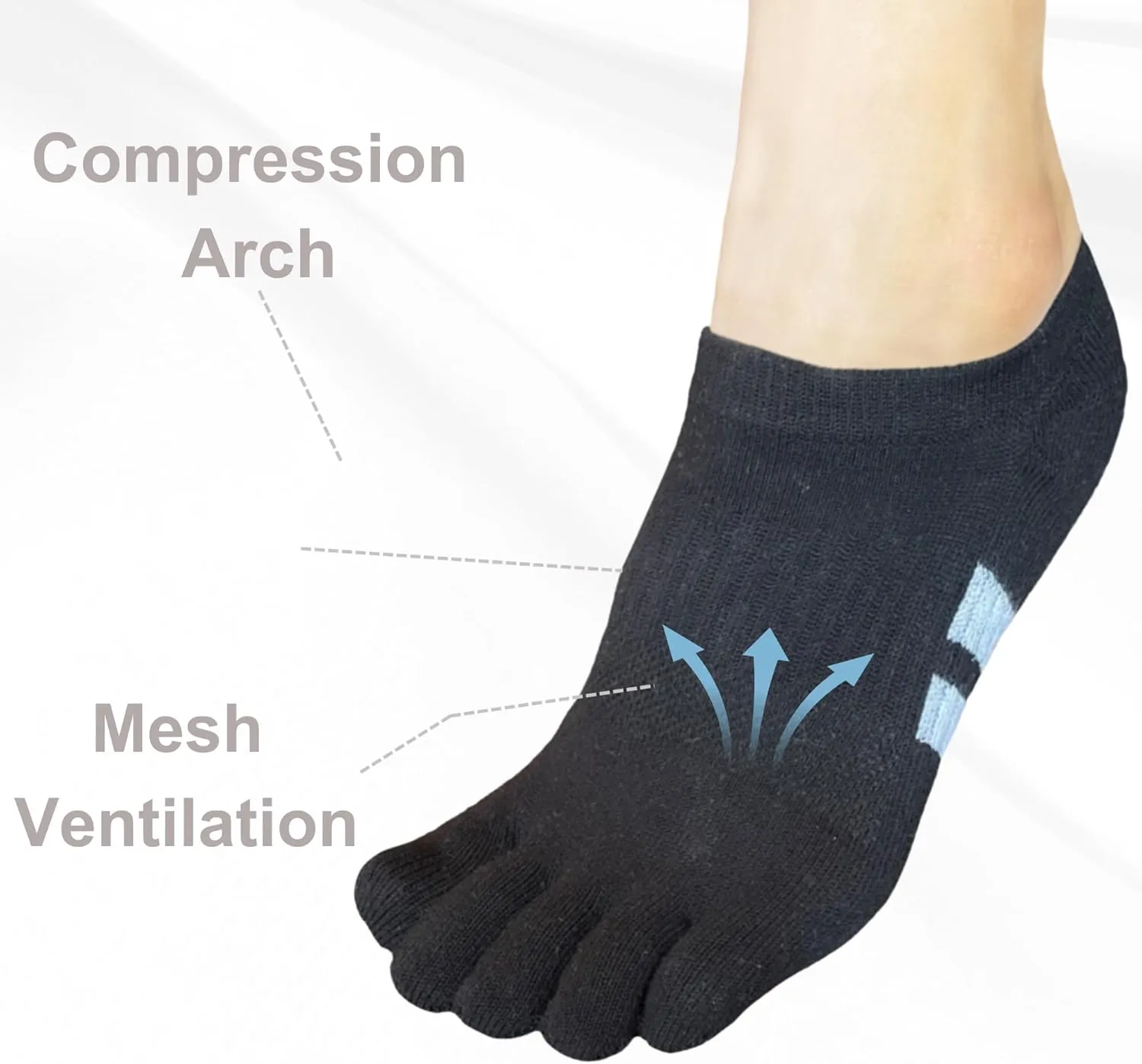 soxsense Cushion No Show Toe Socks For Women Five Finger Socks Low Cut Athletic Running Socks 4 Pairs