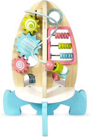 Space Rocket Wooden Activity Cube for Toddlers 1-3 - Includes Colorful Bead Maze for Montessori Sensory Development. Fun Toy Activity Center for Baby Boys & Girls. Excellent First Birthday Gift
