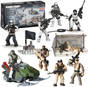 Special Forces Mini Action Figures Includes 3 Army Building Sets with 9 soldiers Arctic Troopers Snowmobile Scout Desert Squad Special Troops Toy Gifts 10  Kids & parents - Quality Family Time 403 Pcs