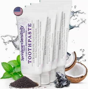 SprinJene Natural Sensitivity Relief, Fluoride Toothpaste for Sensitive Teeth | Natural Toothpaste for Cavity Protection | 4 Pack