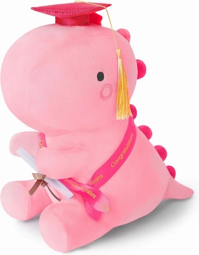 SQEQE Graduation Dinosaur Stuffed Animal Class of 2025, Pink Graduation Dinosaur Plush with Pink Cap Commemorative Graduation Decoration Gift for Preschool Kindergarten High School College