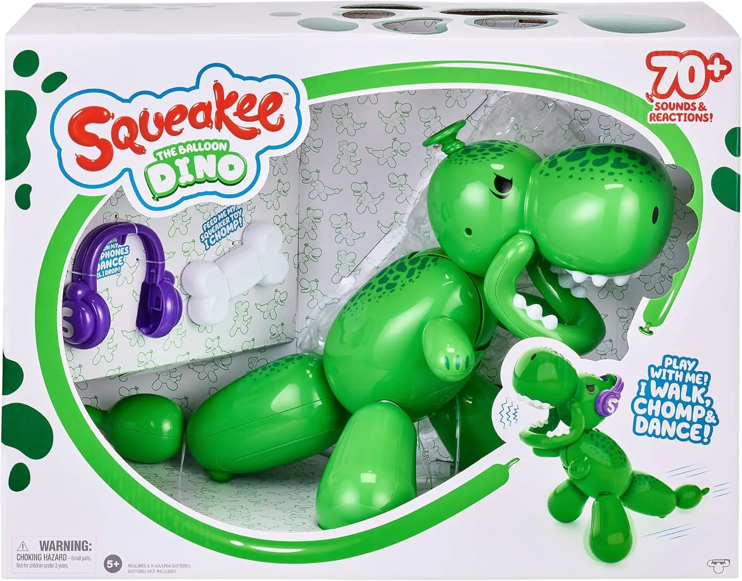 Squeakee The Balloon Dino | Interactive Dinosaur Pet Toy That Stomps, Roars and Dances. Over 70  Sounds & Reactions, Multicolor