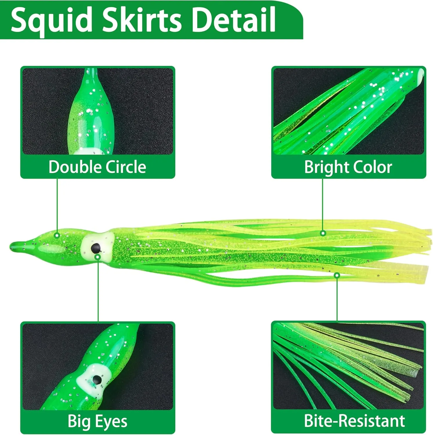 Squid Skirts Octopus Lures, 50pcs Octopus Skirts Soft Plastic Lure Multicolor Luminous Squid Baits for Bass Salmon Trout 5cm,7cm 9cm,12cm