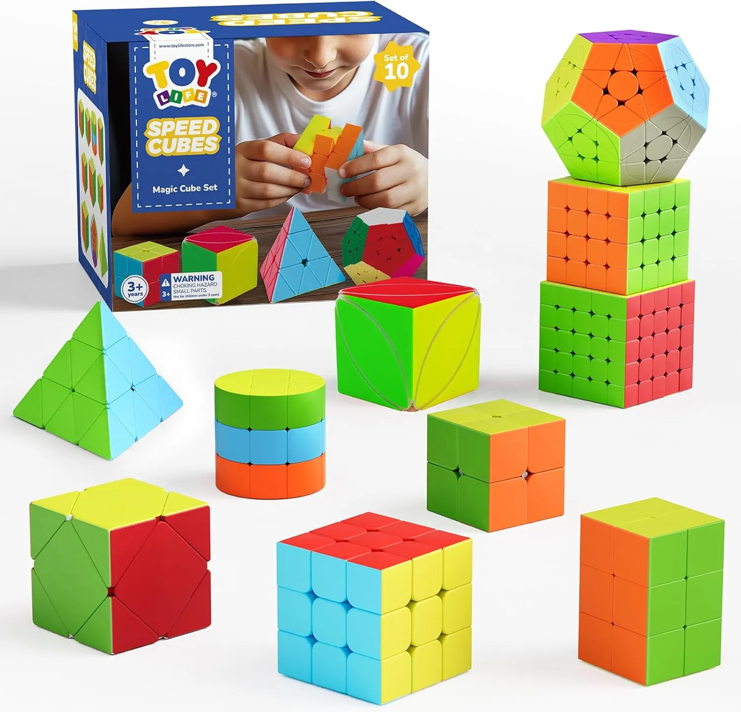 STEAM Life Speed Cube Set 10 Pack Magic Cube | Includes Speed Cubes 3x3, 2x2, 4x4, Pyramid Cube, Megaminx Cube Puzzle Cube Bundle Collection Cube Toys Gift for Kids & Adults
