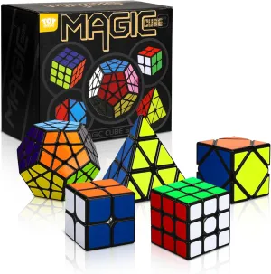 STEAM Life Speed Cube Set 5 Pack Magic Cube, Includes Speed Cubes 3x3, 2x2 S, Pyramid Cube, Megaminx Cube Puzzle Cube Bundle for Kids & Adults, Stocking Stuffers for Boys
