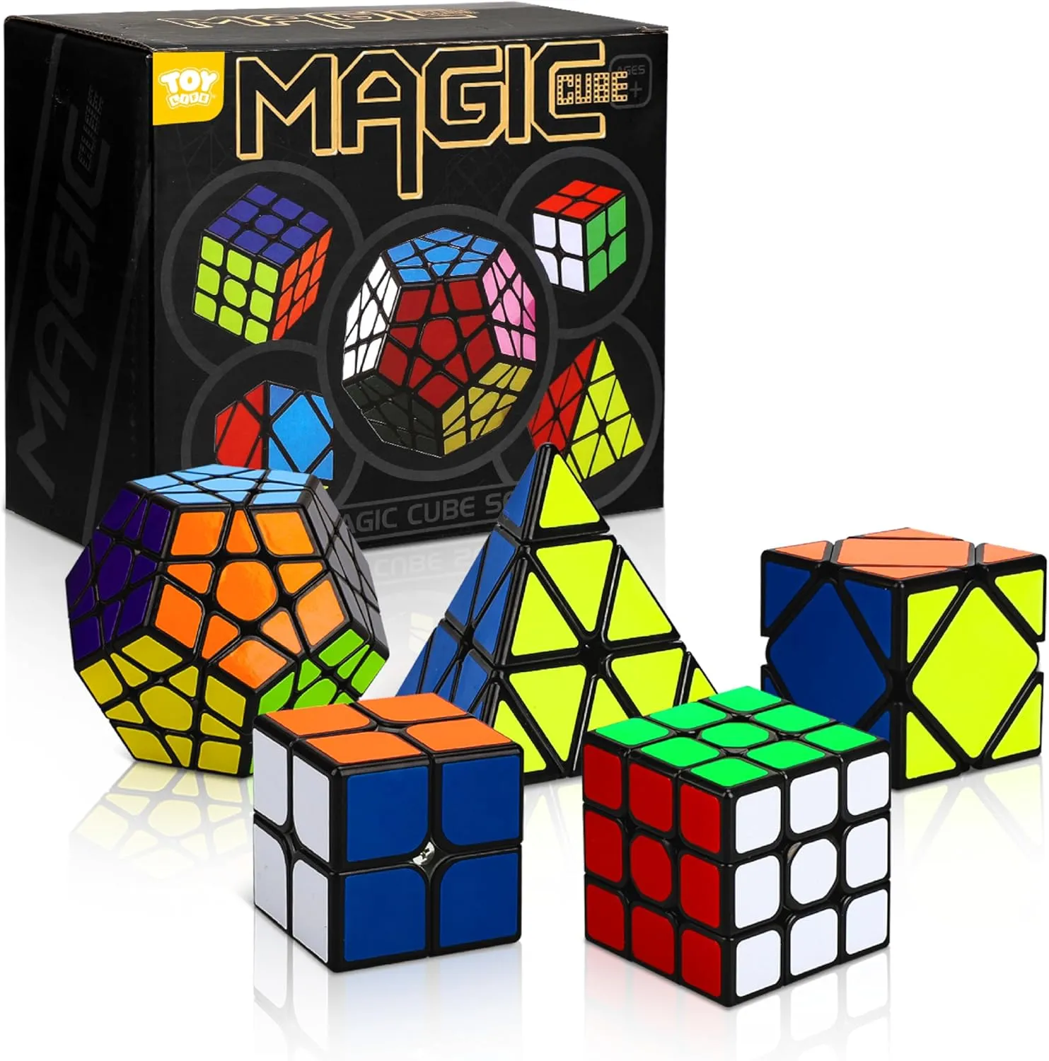 STEAM Life Speed Cube Set 5 Pack Magic Cube, Includes Speed Cubes 3x3, 2x2 S, Pyramid Cube, Megaminx Cube Puzzle Cube Bundle for Kids & Adults, Stocking Stuffers for Boys