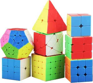 STEAM Life Speed Cube Set 8 Pack Magic Cube | Includes Speed Cubes 3x3, 2x2, 4x4, Pyramid Cube, Megaminx Cube Bundle Collection Cube Toys for Kids & Adults