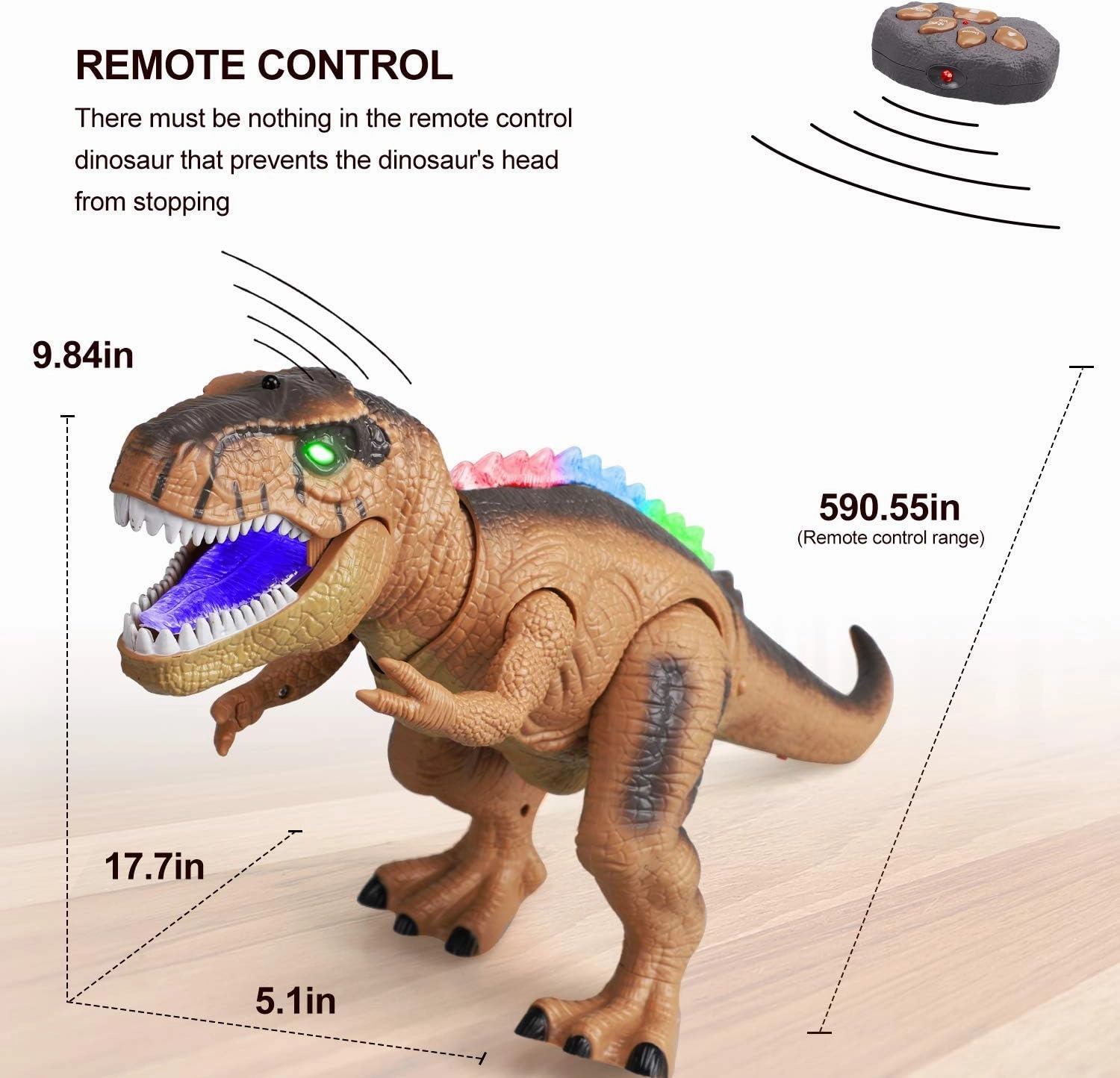 STEAM Life Remote Control Light-Up Dinosaur Toy for Kids 3-7  with Realistic Roaring Sound - T rex Electronic Walking Robot (Brown)