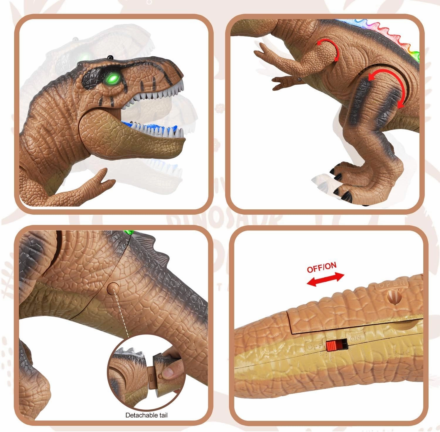 STEAM Life Remote Control Light-Up Dinosaur Toy for Kids 3-7  with Realistic Roaring Sound - T rex Electronic Walking Robot (Brown)
