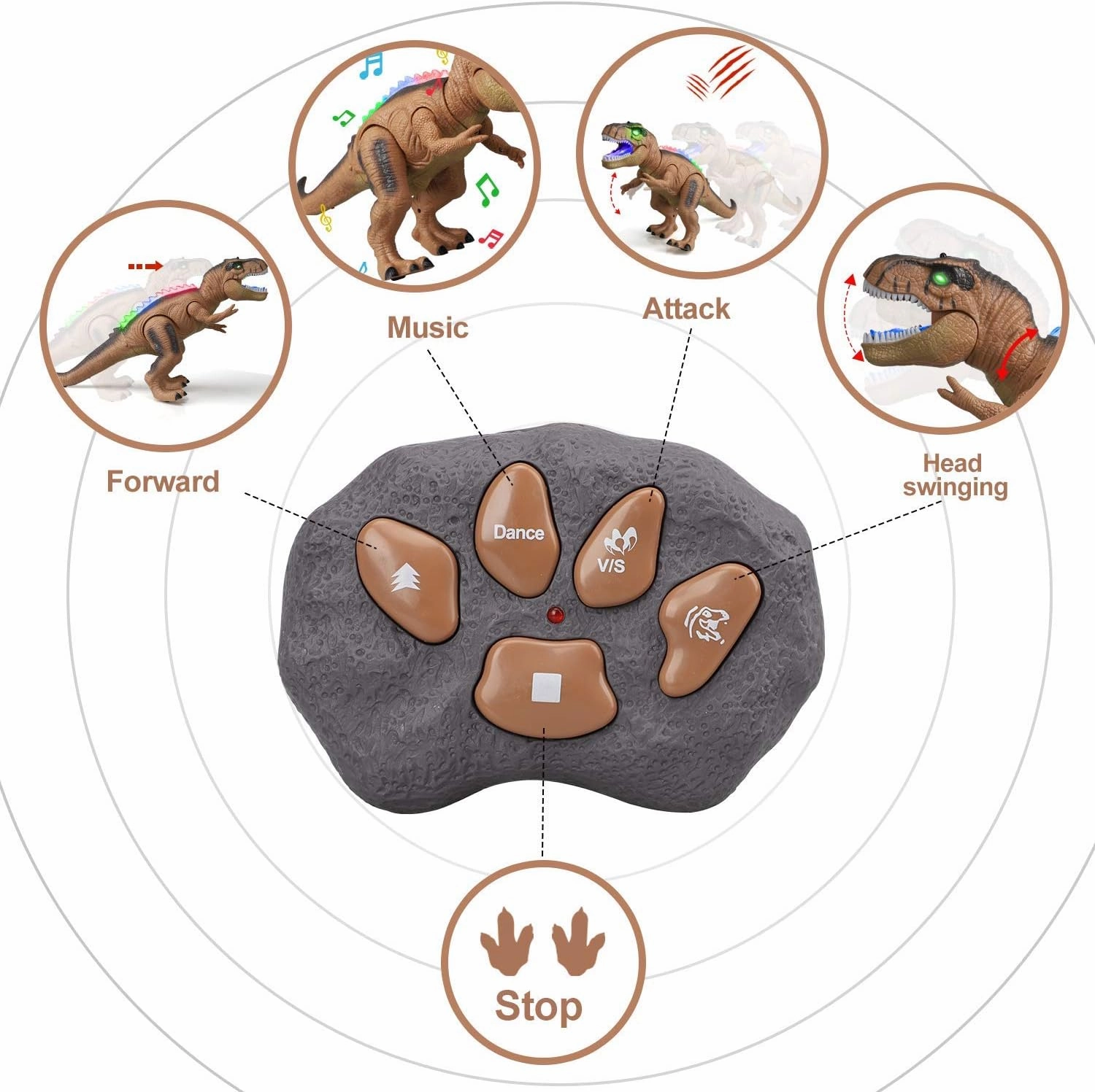 STEAM Life Remote Control Light-Up Dinosaur Toy for Kids 3-7  with Realistic Roaring Sound - T rex Electronic Walking Robot (Brown)