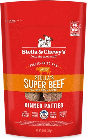 Stella & Chewy's Freeze-Dried Raw Dinner Patties - Beef Recipe - High Protein Grain-Free Puppy & Dog Food - Perfect For Picky Eaters - 14 oz