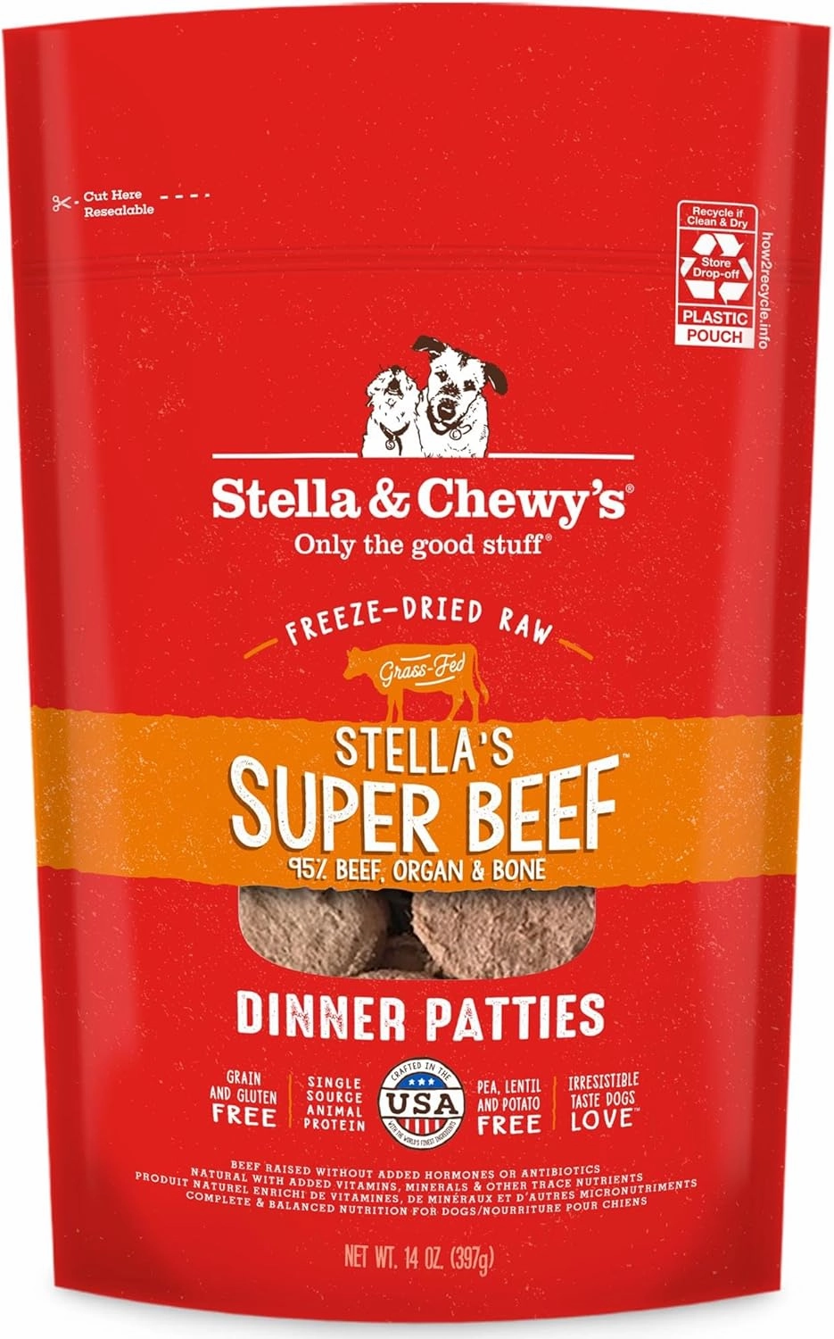Stella & Chewy's Freeze-Dried Raw Dinner Patties - Beef Recipe - High Protein Grain-Free Puppy & Dog Food - Perfect For Picky Eaters - 14 oz