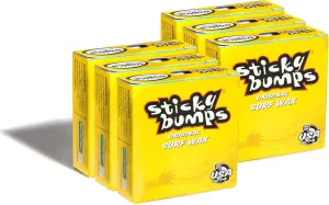 Sticky Bumps Original tropical surf wax- 6 Pack | Long-Lasting Surfboard Wax | Great Bump Building for Surfing | Non-Toxic, Nature-Safe | For Surfboard surf wax. For Temps 75°F / 28°C and above.