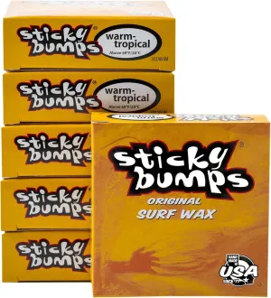 Sticky Bumps Warm/Tropical Surf Wax - 6 Pack | Long-Lasting Surfboard Wax | Great Bump Building for Surfing | Non-Toxic, Nature-Safe | Warm Water Surf Wax for Temps 69°F/20°C and Above