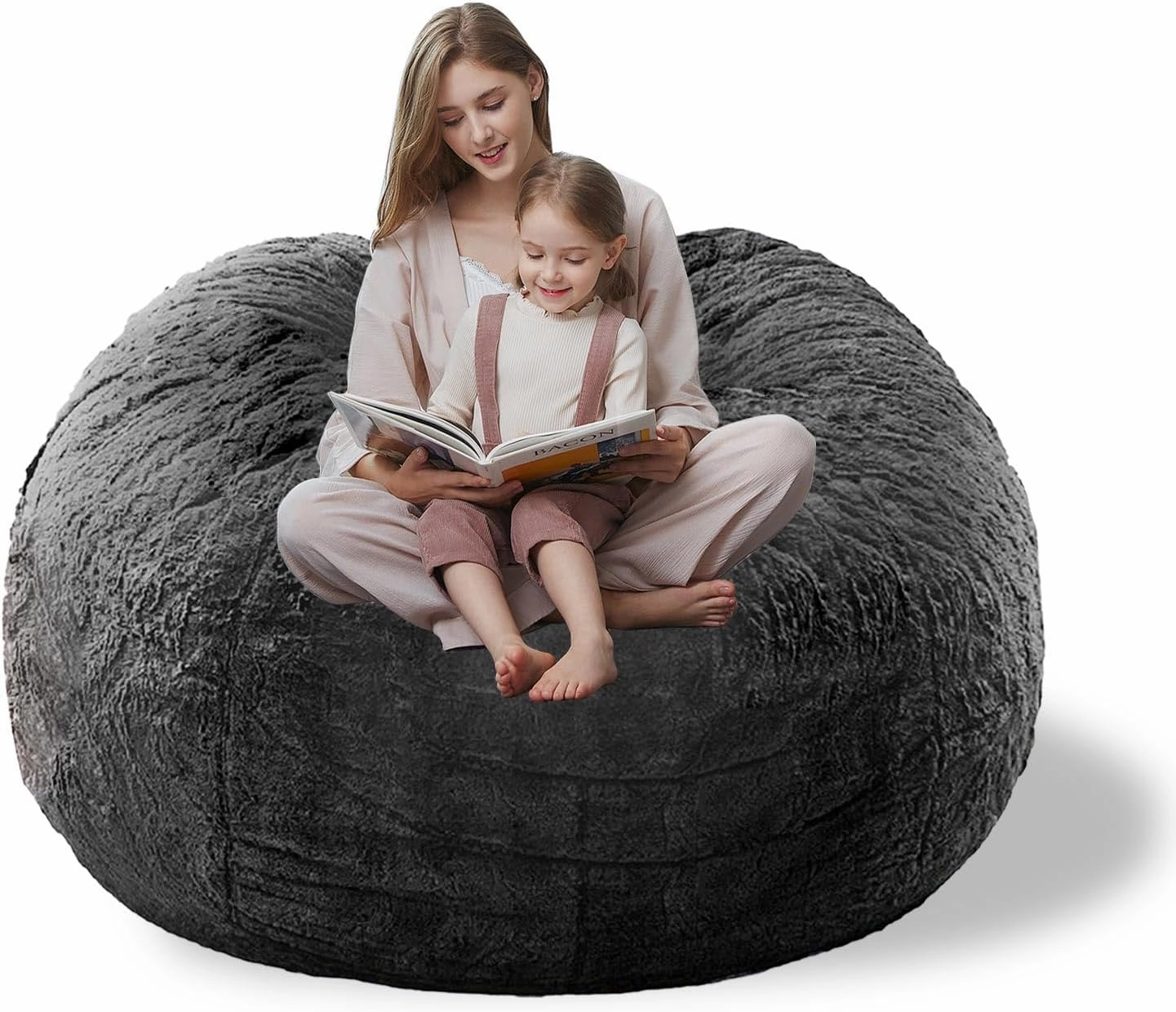 Storage Bean Bag Chair Cover(No Filler) for Organizing Plush Toys Or Textile，Pv Fleece Washable Large Bean Bag Chairs Cover for Adults for Living Room Bedroom Furniture (Grey, 5FT)