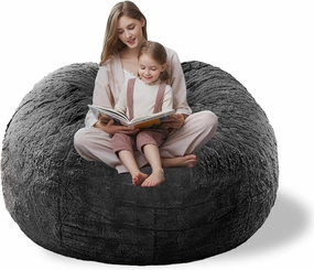 Storage Bean Bag Chair Cover(No Filler) for Organizing Plush Toys Or Textile，Pv Fleece Washable Large Bean Bag Chairs Cover for Adults for Living Room Bedroom Furniture (Grey, 5FT)