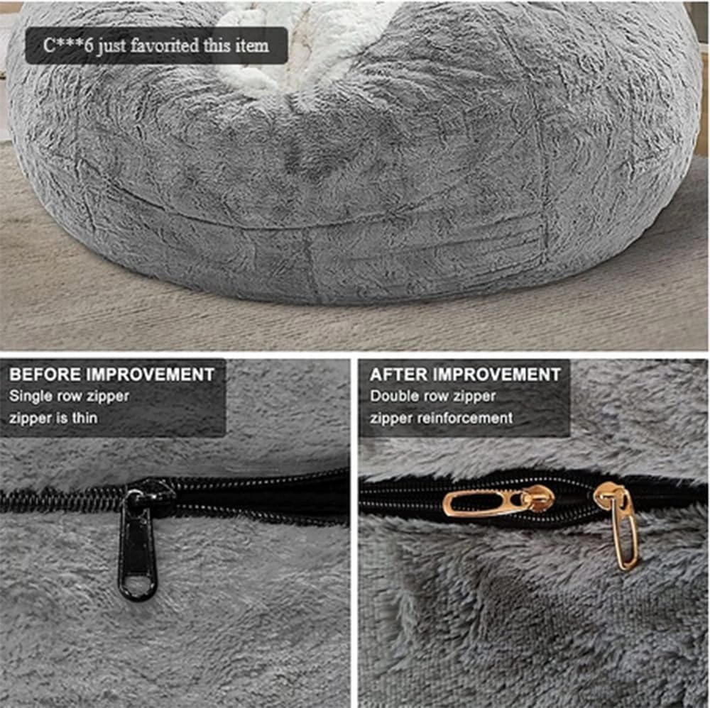 Storage Bean Bag Chair Cover(No Filler) for Organizing Plush Toys Or Textile，Pv Fleece Washable Large Bean Bag Chairs Cover for Adults for Living Room Bedroom Furniture (Grey, 5FT)