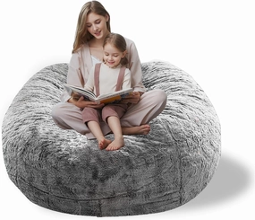 Storage Bean Bag Chair Cover(No Filler) for Organizing Plush Toys Or Textile，Pv Fleece Washable Large Bean Bag Chairs Cover for Adults for Living Room Bedroom Furniture (Light Grey, 5FT)
