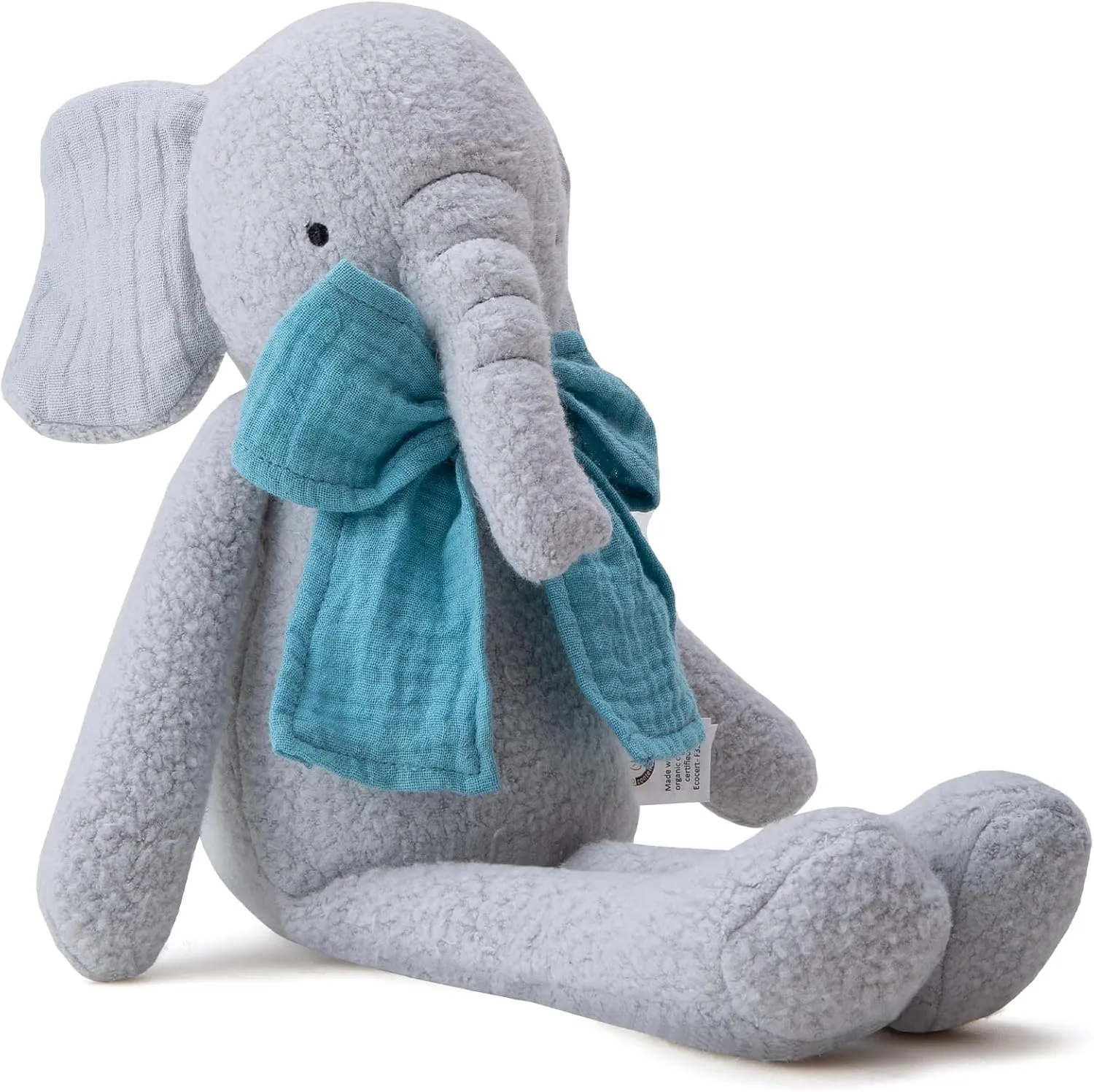 Stuffed Animal Organic Cotton Baby Plush Toys, 9” Organic Sitting Elephant with Rattle Soft Cuddly Toy for Boys and Girls