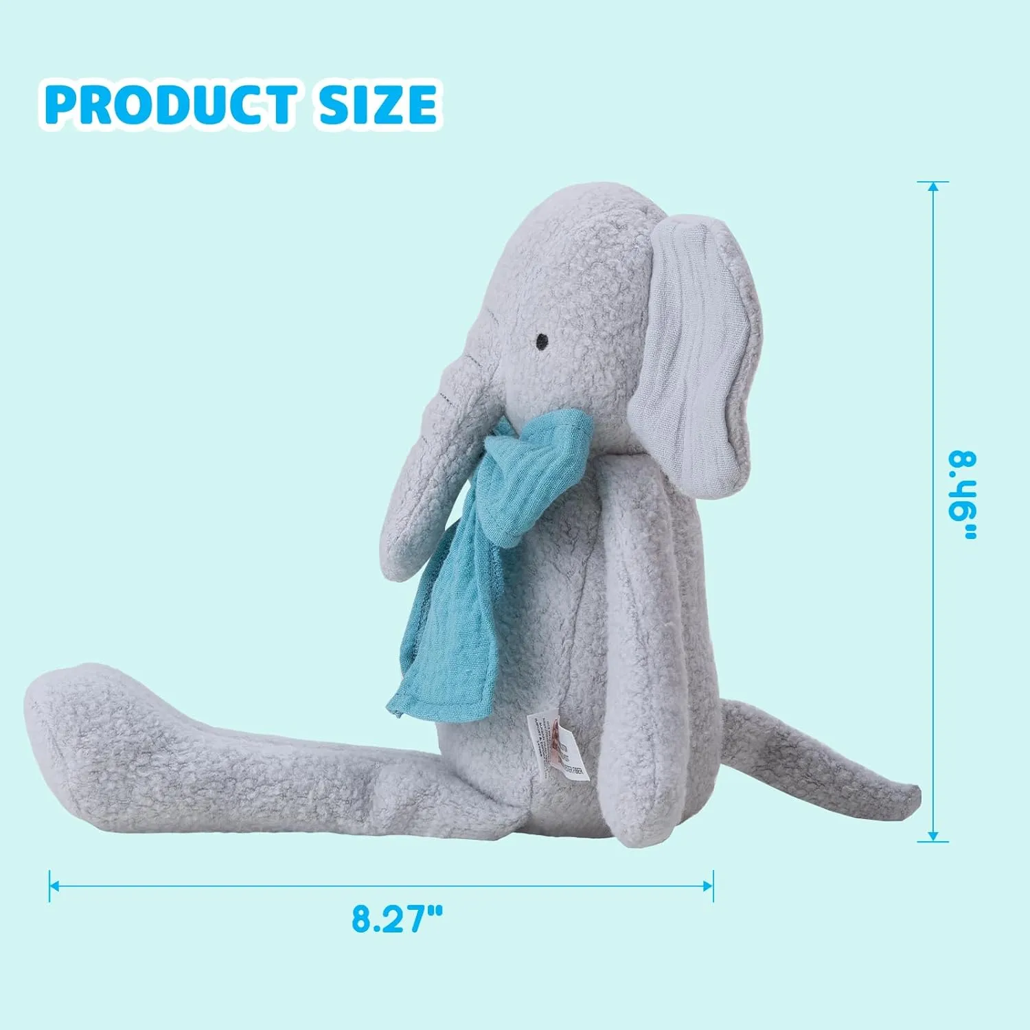 Stuffed Animal Organic Cotton Baby Plush Toys, 9” Organic Sitting Elephant with Rattle Soft Cuddly Toy for Boys and Girls