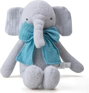 Stuffed Animal Organic Cotton Baby Plush Toys, 9” Organic Sitting Elephant with Rattle Soft Cuddly Toy for Boys and Girls