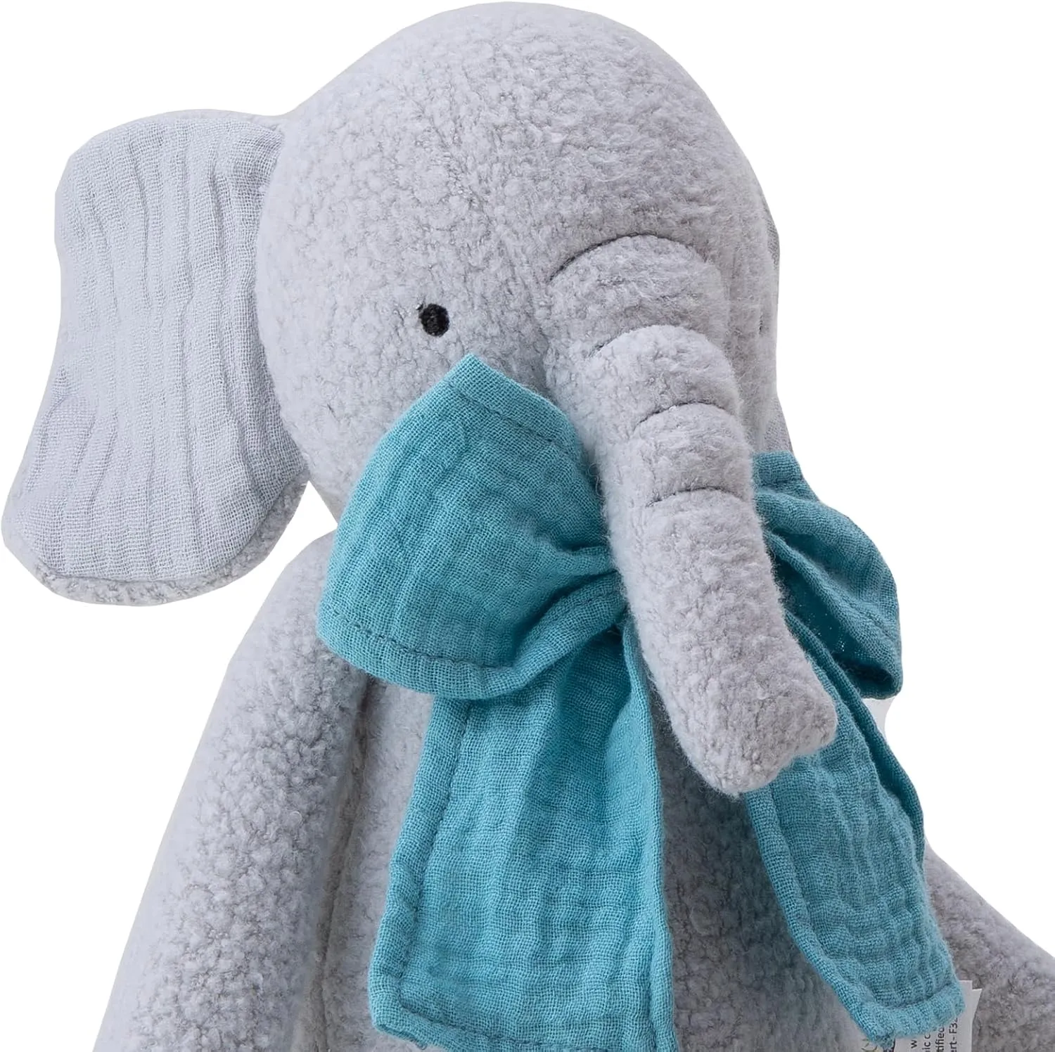 Stuffed Animal Organic Cotton Baby Plush Toys, 9” Organic Sitting Elephant with Rattle Soft Cuddly Toy for Boys and Girls