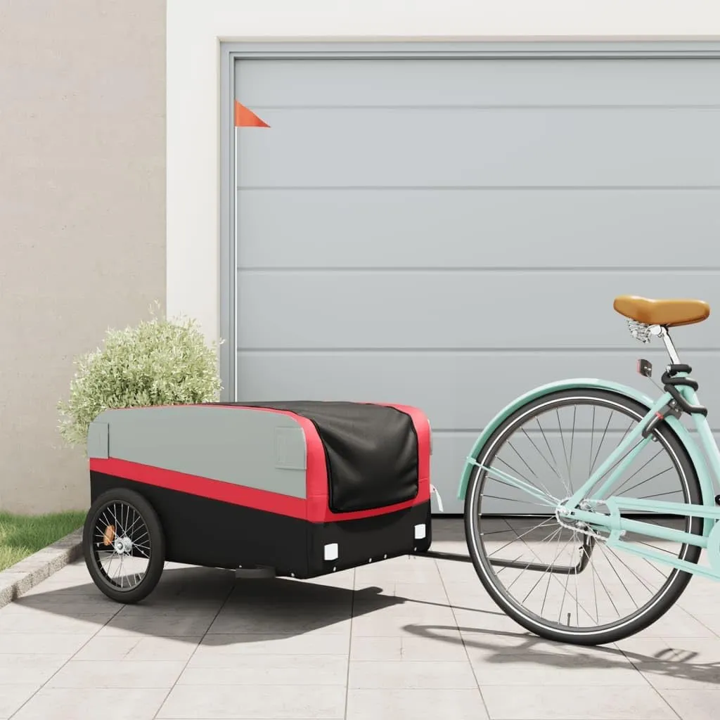 Sturdy Iron Bike Trailer for Heavy Goods Transport, 99.2 lb Capacity, Convenient Tow Bar and Safety Flag, Black and Red