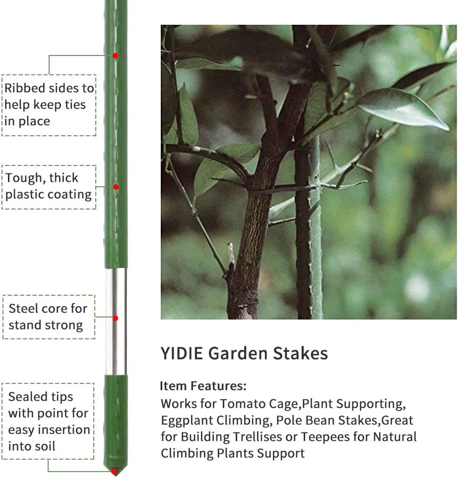 Sturdy Metal Garden Plant Stakes 4 Ft Plastic Coated Steel Plant Sticks,Pack of 25