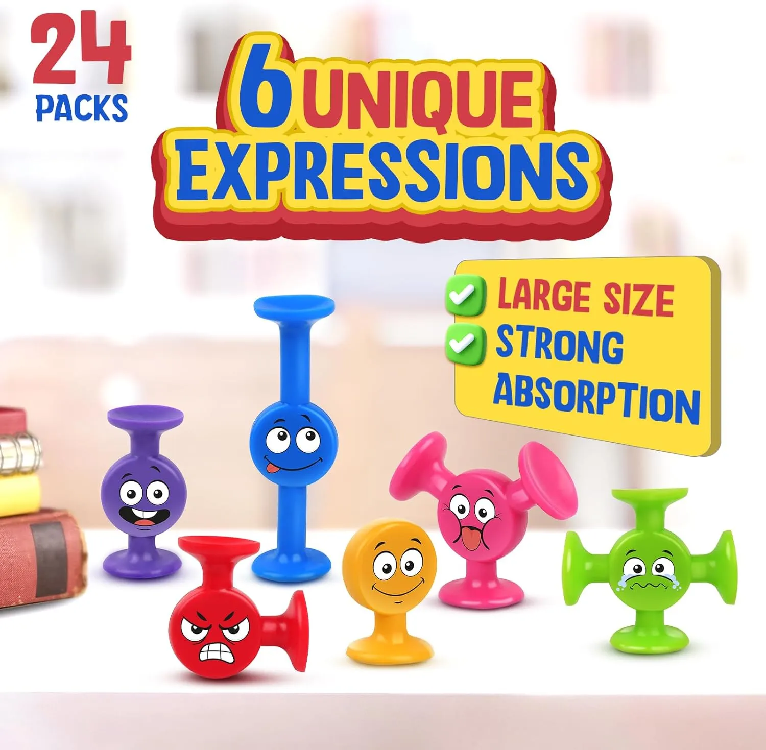 Suction Toys Toddlers Bath Toys: 24 Pcs Emotion Sensory Suction Toys for Toddler, Kids Social Emotional Suction Sensory Travel Toys Suction Cup Toys for Autistic Children Special Needs