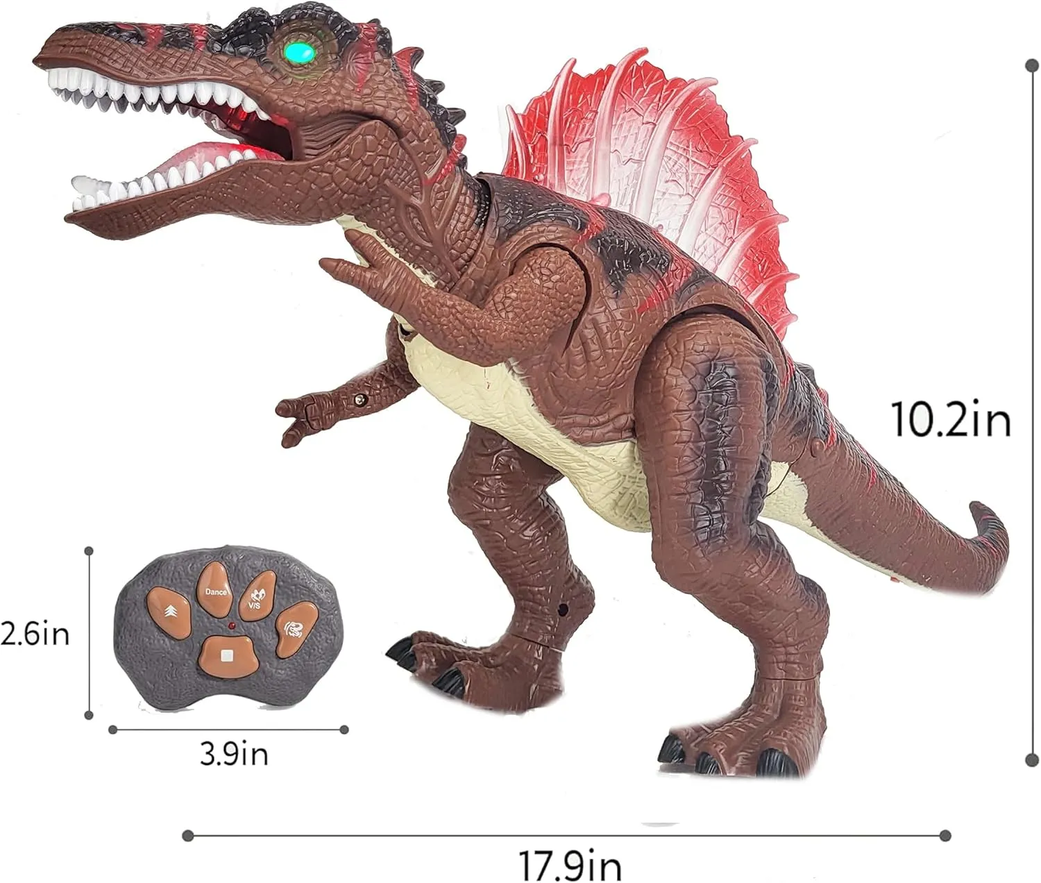 Sumac Realistic Walking Spinosaurus Toy Dinosaur Action Figure - Multicolored LED, Sound Effects, Safe BPA-Free Material - Ideal for Birthday