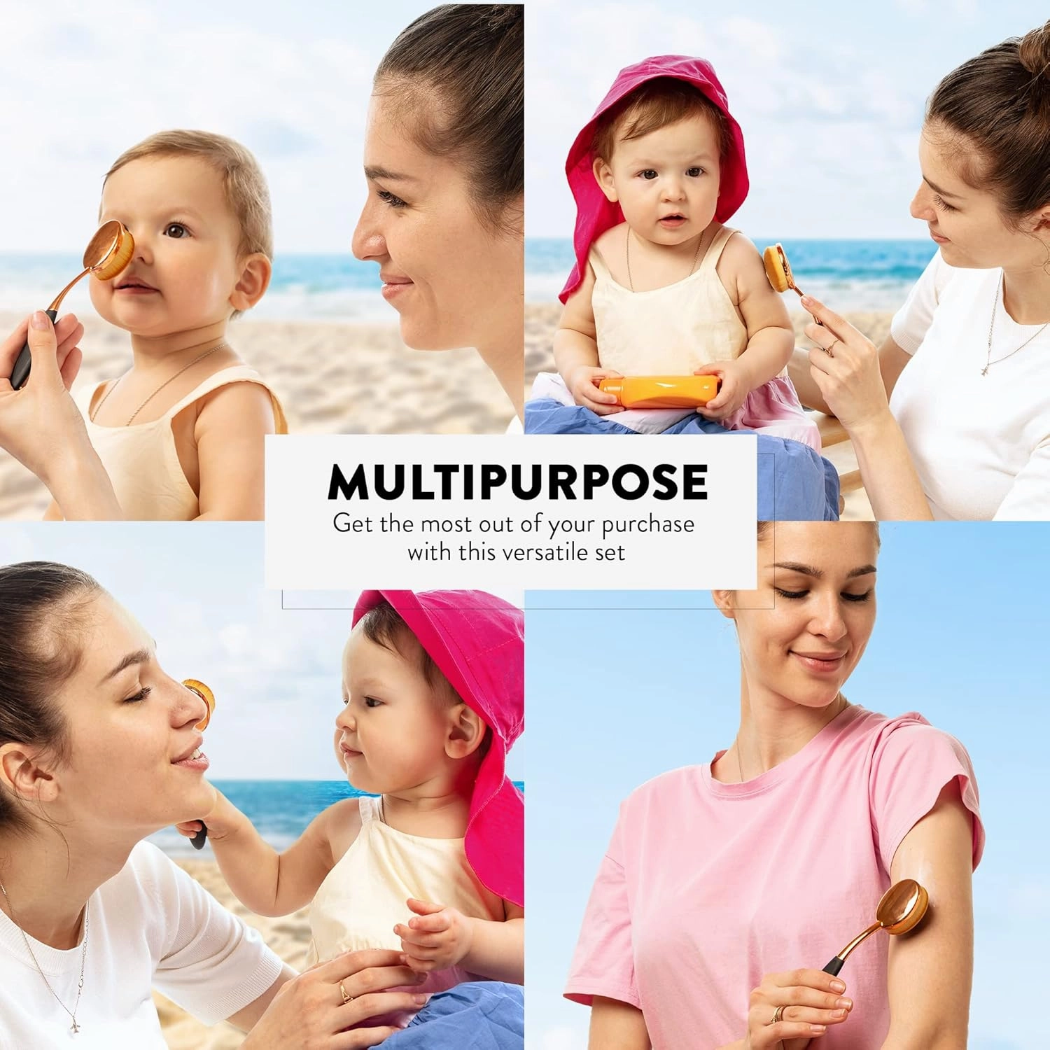 Sunscreen Brush Set - Lotion Applicator for Kids, Babies, Families, and Adults | Safe for Face & Body | Travel-Friendly Design with Protective Caps & Cleaning Mat (2 Pack) (Black)