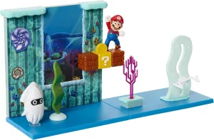 Super Mario Underwater Playset with Interactive Enviromentpiece, 2.5" Articulated Mario Figure & Blooper Squid Figure - Collect & Create Your Mario World!