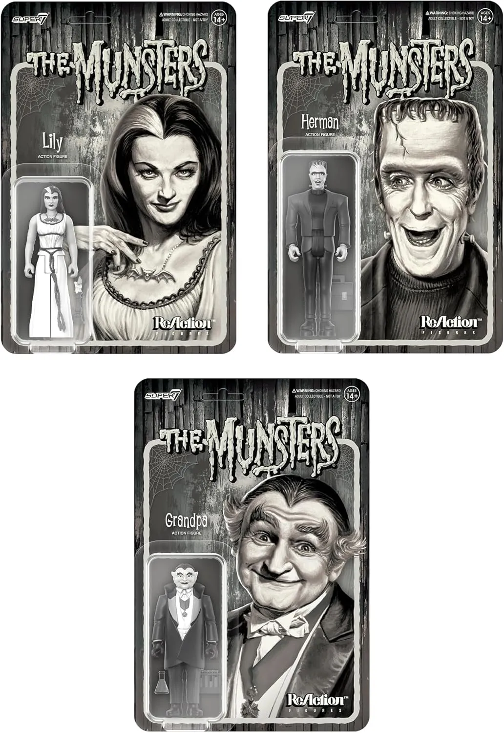 Super7 The Munsters Grandpa (Grayscale) - 3.75" The Munsters Action Figure with Accessories Classic TV Collectibles and Retro Toys