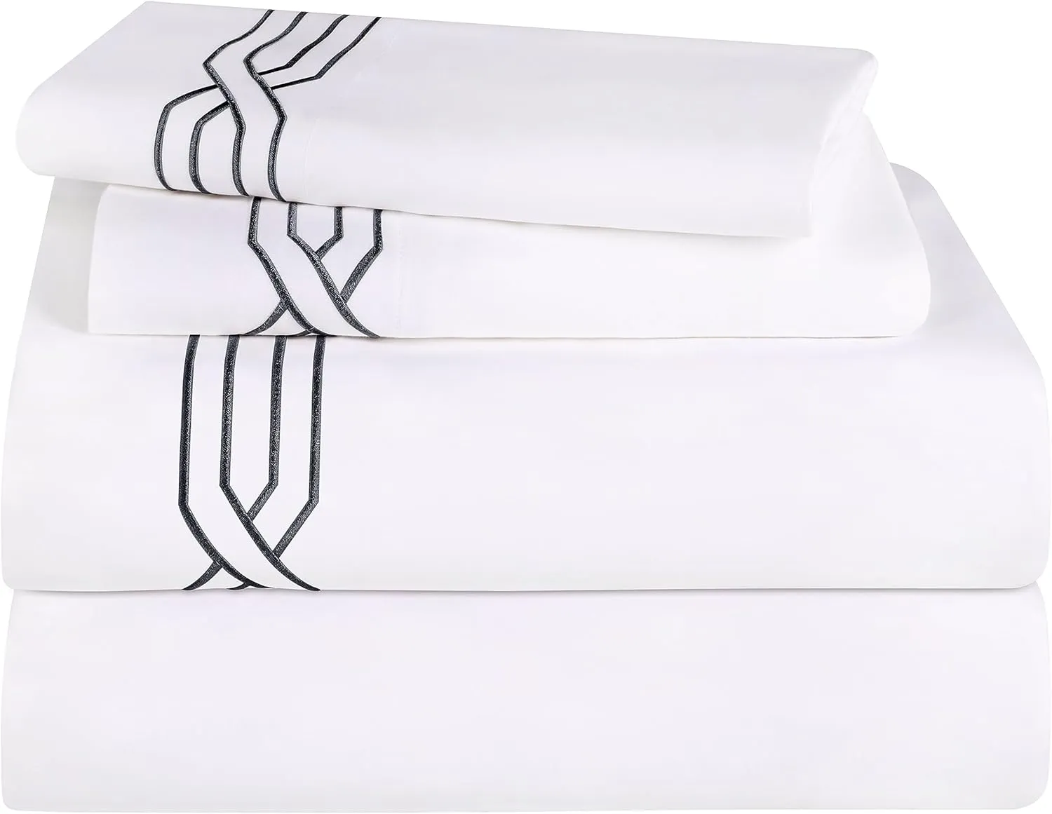 Superior Egyptian Cotton 4 Piece Sheet Set, Luxury 1200 Thread Count, Eco-Friendly, Sustainable Sheets, Soft Basics, Solid, Deep Pocket Fitted Sheet, Flat Sheet, Pillowcases, King, White-Navy Blue