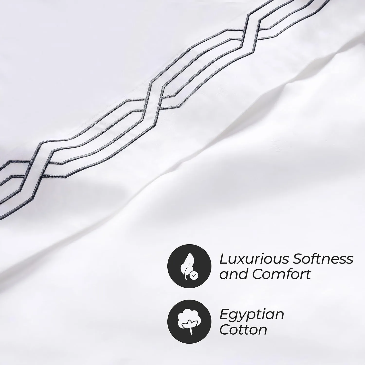 Superior Egyptian Cotton 4 Piece Sheet Set, Luxury 1200 Thread Count, Eco-Friendly, Sustainable Sheets, Soft Basics, Solid, Deep Pocket Fitted Sheet, Flat Sheet, Pillowcases, King, White-Navy Blue