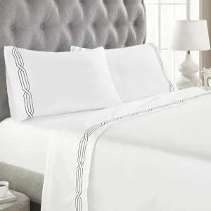 Superior Egyptian Cotton 4 Piece Sheet Set, Luxury 1200 Thread Count, Eco-Friendly, Sustainable Sheets, Soft Basics, Solid, Deep Pocket Fitted Sheet, Flat Sheet, Pillowcases, King, White-Navy Blue